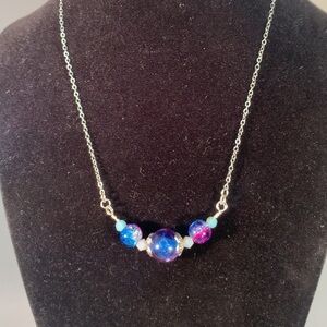 GALAXY MIST — Handmade Blue-Purple Cracked Glass Beaded Necklace